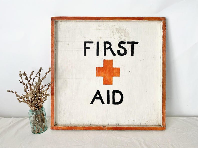 Vintage First Aid Sign - Large Wood Painted First Aid Sign - Lifeguard ...