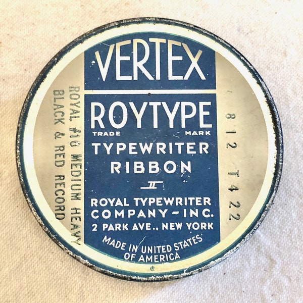 Typewriter Ribbon Tin - Vintage Vertex Roytype Typewriter Ribbon Tin - Royal Typewriter Collectible