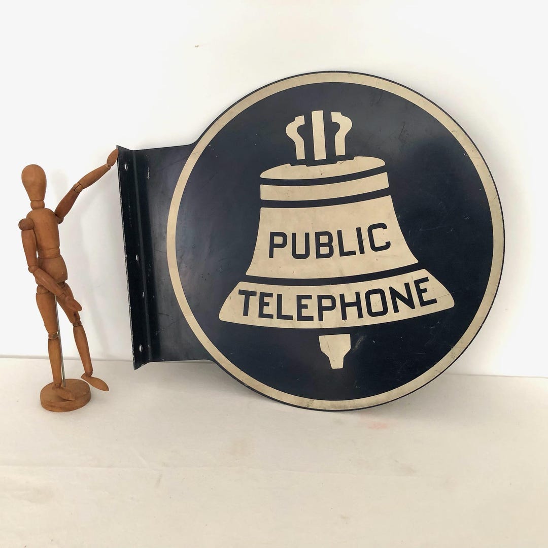 Vintage Public Bell System Telephone 2 Sided Metal Sign - Flanged Phone ...