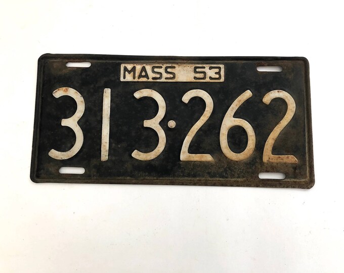Massachusetts License Plate 1953 50s Vintage Bar Decor Man Cave Wall