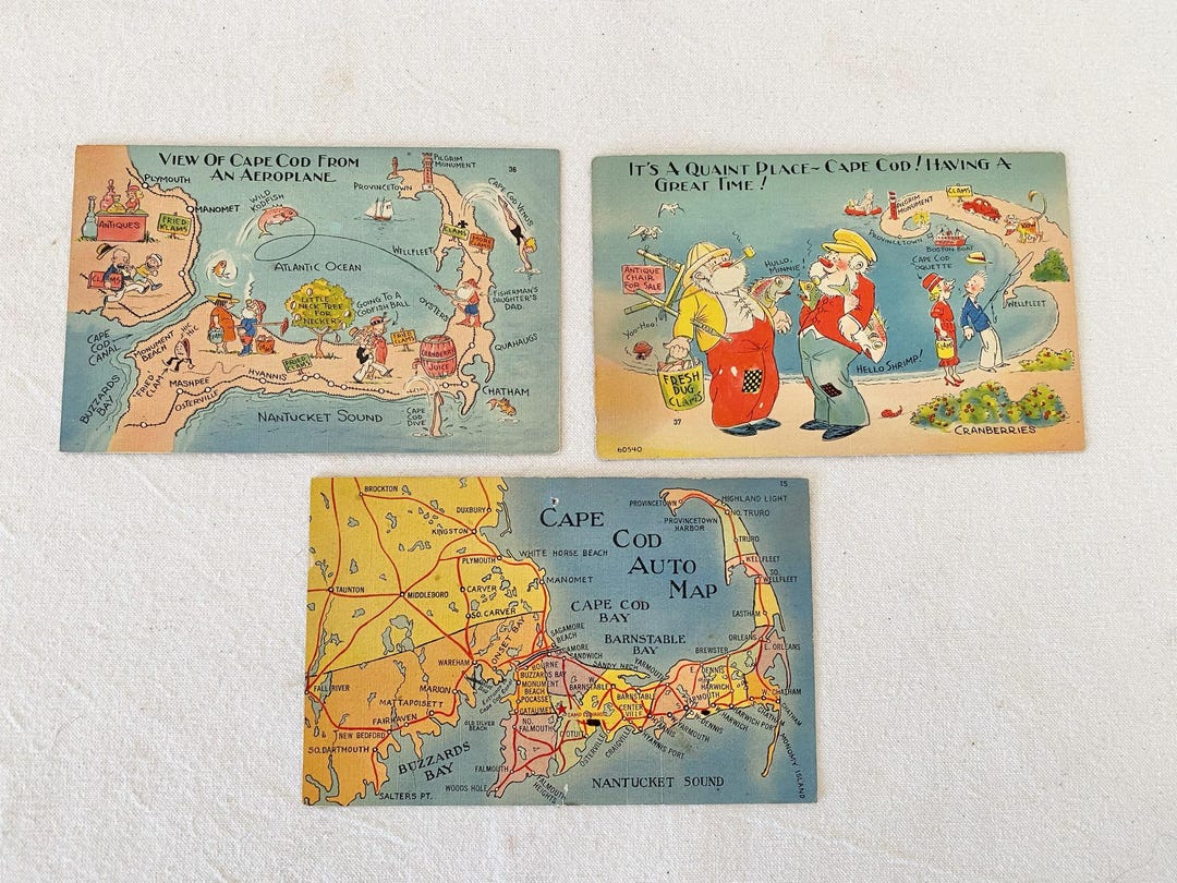 Vintage Cape Cod MA Cartoon Postcard Lot of 3 - Unused Postcard - Etsy