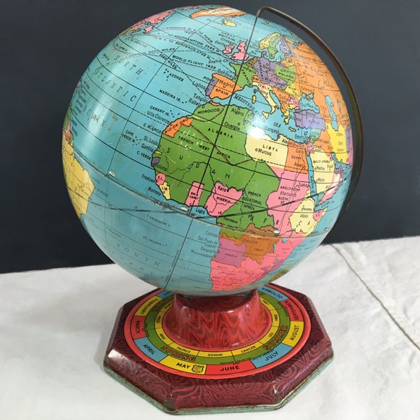 Vintage Metal World Globe - J. Chein - Replogle - Earth - Office Decor - Retro - Display - Collectible - Prop