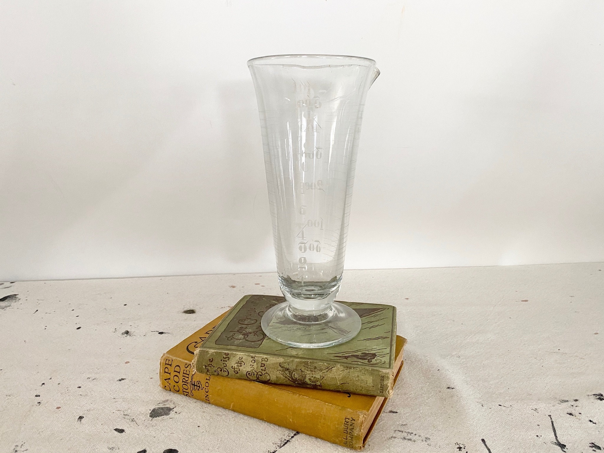 Large Antique Glass Etched Glass Apothecary Measuring Beaker