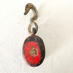 Antique Pulley Wheel - Vintage Block and Tackle Small Wood Pulley with Stars - Industrial Repurpose Wheel Tackle Pulley