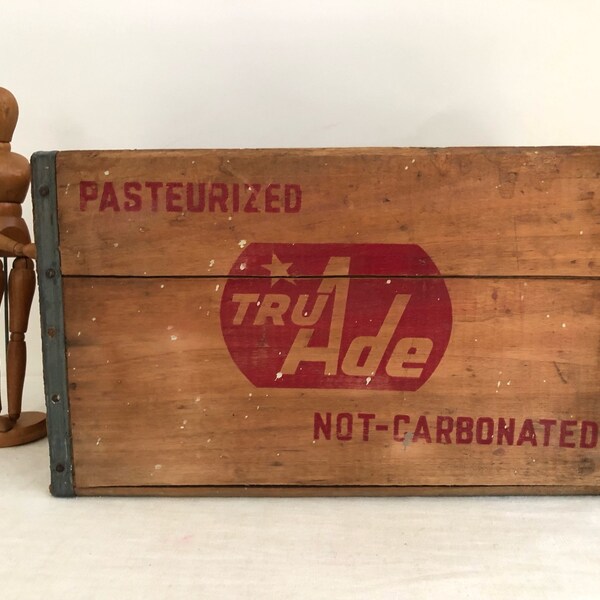 Tru Ade Crate - Vintage 1960s Bottle Crate - Non-Carbonated Drink - Wood Soda Bottle Crate - Advertising Wooden Crate