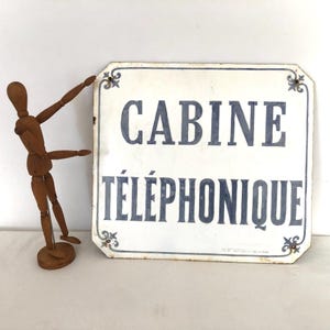 Vintage Porcelain French Telephone Sign - Cabine Telephonique Sign