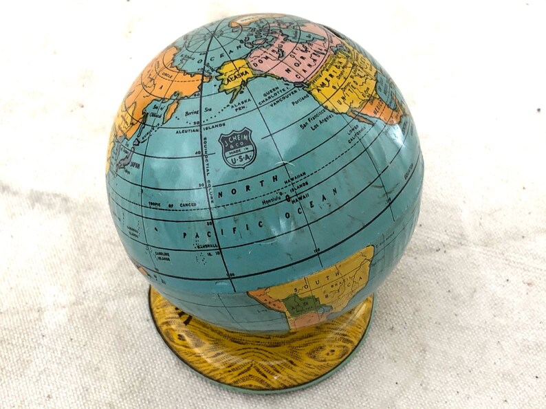 World Globe Collectible - Toy Bank Chein World Globe Tin Bank J Chein Vintage Cast Off Toy Tin Bank
