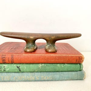 Vintage Large Bronze Ship Boat Dock Cleat - Repurpose Boat Nautical Hardware - Boat Hardware with Trident Symbol