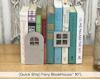 Fairy BookHouse™ | Made w/ Real Books | Small House w/ See Thru Window, Door, Mini Chandelier | Miniature Doll Book Box