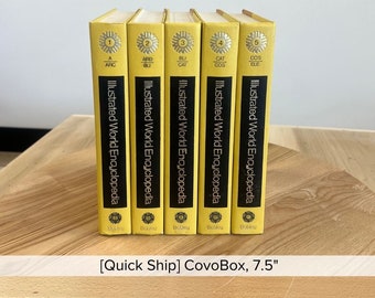 CovoBox v2— [7"] Vintage Yellow Illustrated World Encyclopedia | Hidden Storage Secret Book Box Electronics Hider Router | Made w Real Books