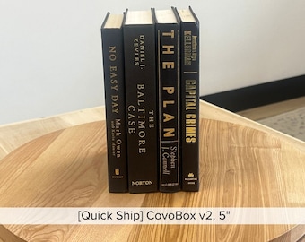 CovoBox v2— [5"] Black with Gold Letering | Hidden Storage Secret Book Box Electronics Hider Router | Made w Real Books