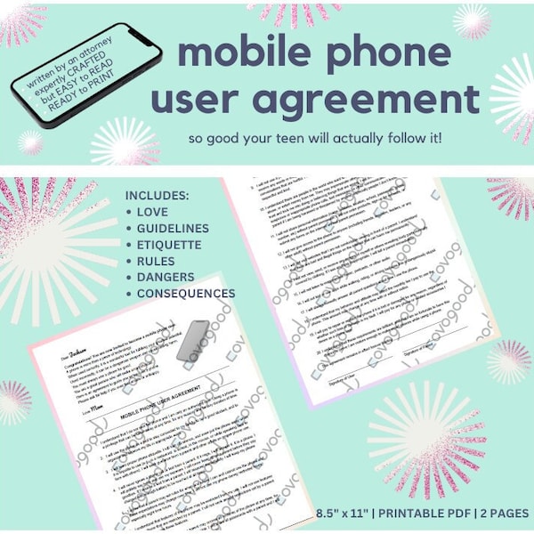 Parent Teen Cell Phone Contract | Mobile Phone User Agreement | INSTANT Download, READY to Print or Send | Expertly Crafted, Easy to Read