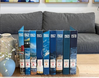 Quickship Tall CovoBox™ Electronics Hider™ |The New Book Of Knowledge Annual  | Blue and White Grolier Hidden Storage Secret Book Box Hider