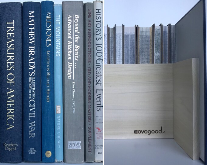 Tall Hidden Storage Book Box Electronics Hider Navy Light Blue Gray