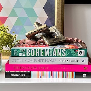 Bright Pink, Striped, White, Bohemian Modern Coffee Table Books | Neutral Home Decor | Oversized Book | Entry Table Console | Home Decor
