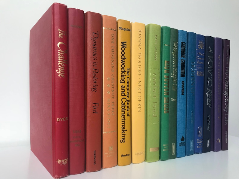 Vintage Decorative Book Set In Rainbow Multicolor Spectrum For Office Photo Prop Library Bookshelf Coffee Entry Table Staging Books - 