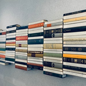 Book Spines Wall Art™ | Custom Cut Panel Gallery Display Mural | Choose your Colors and Spines/Pages Out Mix | Made w Real Books!