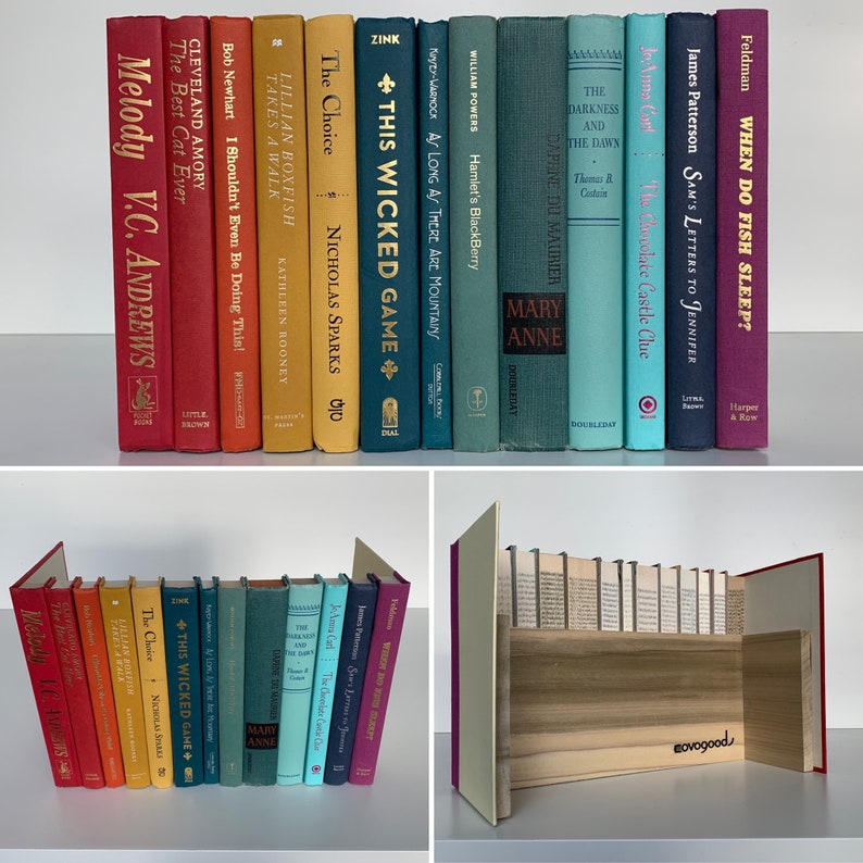 Hidden Storage, Real Books Faux Book Box Router Hider in Rainbow Multicolor Vintage Decorative Secret Storage Hider image 1