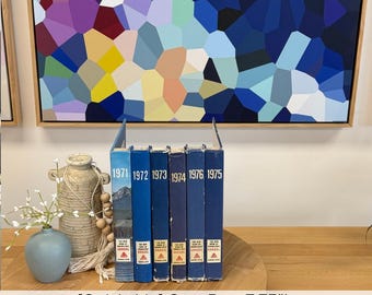 Tall CovoBox—  | The New Book Of Knowledge Annual  | Blue and White Grolier Hidden Storage Secret Book Box Hider | Router Hider