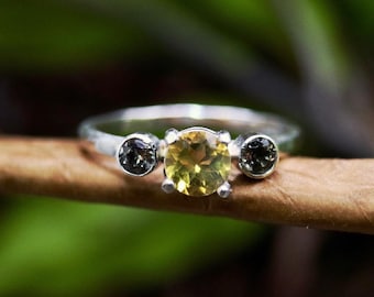 Smokey Quartz And Yellow Citrine Multi Stone Ring 925 Size 7