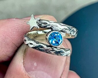 Handcrafted Size 7 Sterling Silver Ring Sky Blue Topaz
