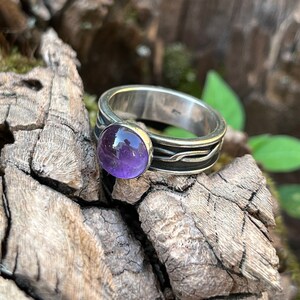 Amethyst Ring Sterling Silver Gothic Celtic Natural Gemstone, Size 6