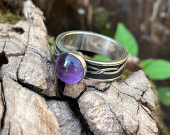 Amethyst Ring Sterling Silver Gothic Celtic Natural Gemstone, Size 6