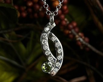 Swirl Pendant Necklace Green Peridot Twisting Accent CZ Sterling Silver