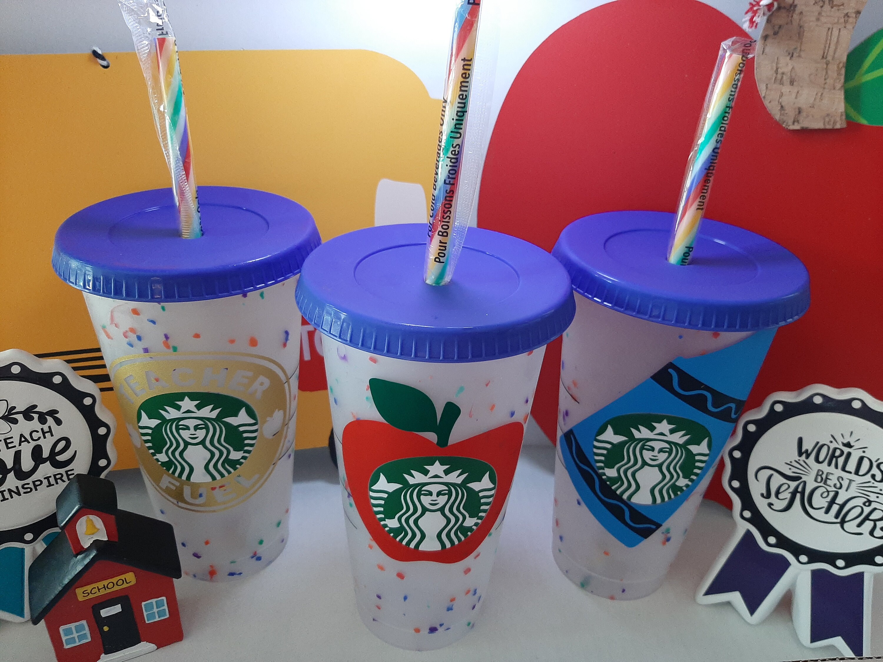 Starbucks Confetti Color Changing Reusable apple Teacher Cup Etsy