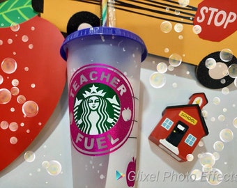 Starbucks Confetti Color Changing Reusable "Teacher Fuel Cup"