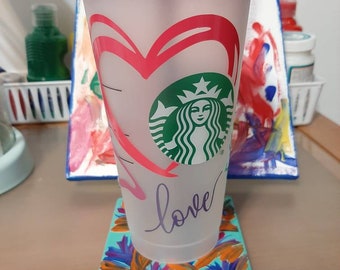 Starbucks Confetti Color Changing Reusable "Heart, flower, butterfly love" cup