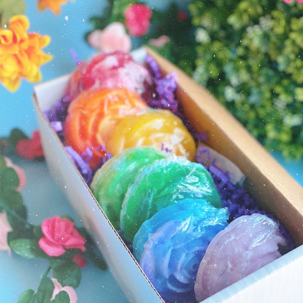 Rose Soap Gift Box: Rainbow Hypoallergenic Glycerine Soap, Vegan Bath and Body Luxury Relaxing Gift EXO KPOP Fanart