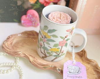 Lilac Lavender Apple Candle in Vintage Teacup: "Every Night”  Cottage Core Teacup Soy Candle