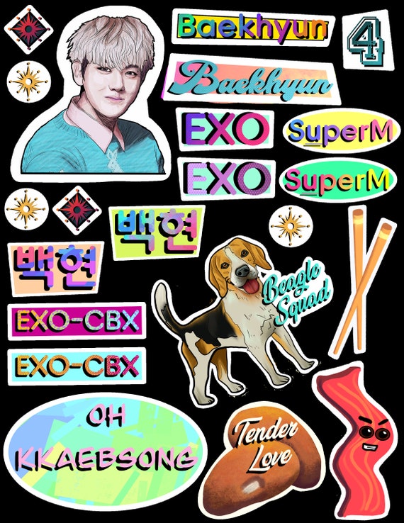 ベッキョン ステッカー、ブックマーク DOWNLOADABLE Kpop Sticker Sheets; EXO, Bujo Bullet Journal
