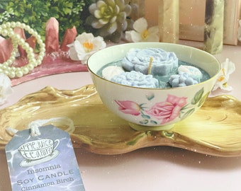 Cinnamon Birch Soy Candle in Vintage Teacup: "Insomnia”  Smoky CottageCore Kpop Spell Candle