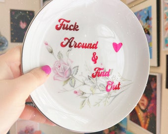Dirty Dishware: Fuck Around and Find Out Vintage Plate Wall Hanging Kitchen Decor