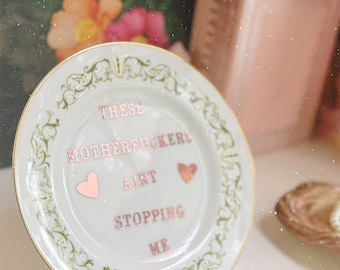 Dirty Dishware: These Motherfuckers Ain't Stoping Me Vintage Plate Wall Hanging Kitchen Decor