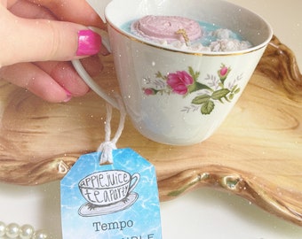 Sweet Tea Soy Candle in Vintage Teacup: “Tempo” CottageCore Deco