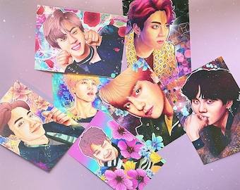 BTS Art Prints Pack: 5x7 Glossy Rap Monster, Jimin, Suga, V, Jungkook, Jin, J-hope, Bangtan Boys Kpop Set Fanart