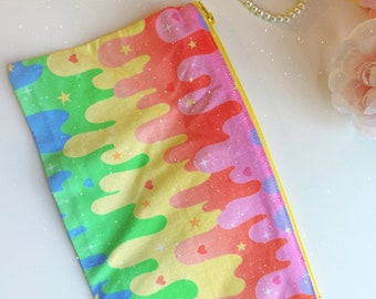 Rainbow Slime Zipper Bag: 9 Inch Lined Zipper Travel Makeup Pencil Bag