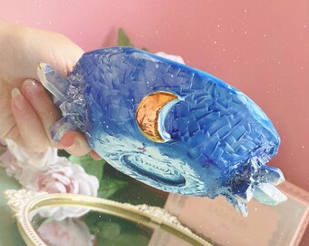 Blue Moon Crystal: Blue Clay Crystal Adorned Bowl with 22 Karat Gold and Mother of Perl Luster