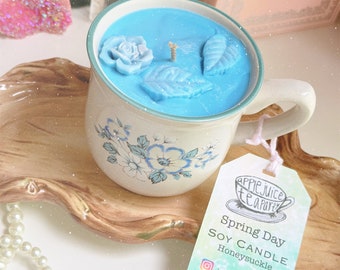 Honeysuckle Candle in Vintage Teacup: "Spring Day”  Fragrance Kpop Spell Candle