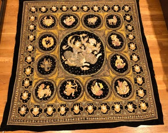 Vintage Burmese Zodiac Kalaga  66 1/2” X 64 1/2”