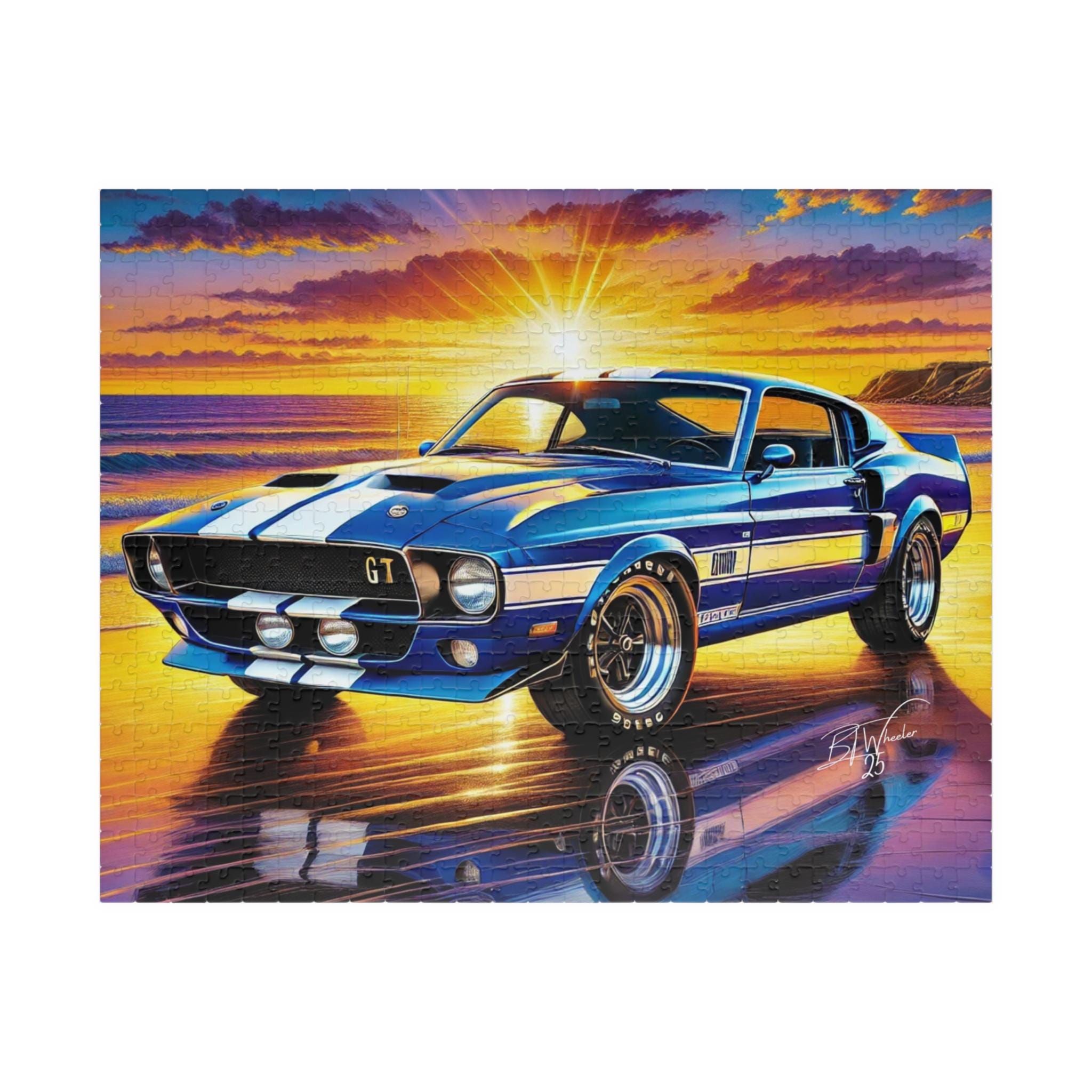 1970 Shelby GT500, Sunset Beach, Jigsaw Game, Car Lover Gift