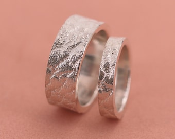 Band ring Valentine's day , Leather line in shiny sterling silver with opaque white veins - rings for men and women