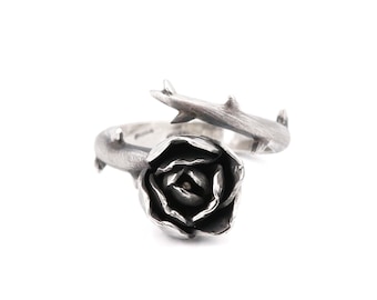 Rose ring in sterling silver, oxidized - floral ring - rose jewel - flower jewel - rose accessory - roses