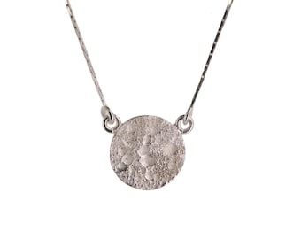 Moon necklace, moon pendant in sterling silver - moon phase pendant in worked silver - full moon pendant