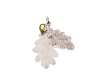 Oak pendant with yellow sapphire - floral - small pendant - pendant with leaves and yellow stone
