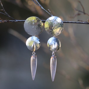 Modern Rose Quartz Earrings - Sparkling Disc Earrings - Lightweight Large Earrings image 1