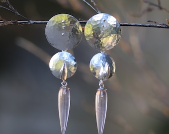 Modern Rose Quartz Earrings - Sparkling Disc Earrings - Lightweight Large Earrings